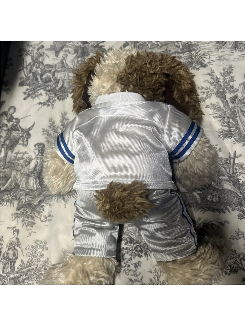 Build-A-Bear Brown & White Plush Dog in White & Blue Jersey